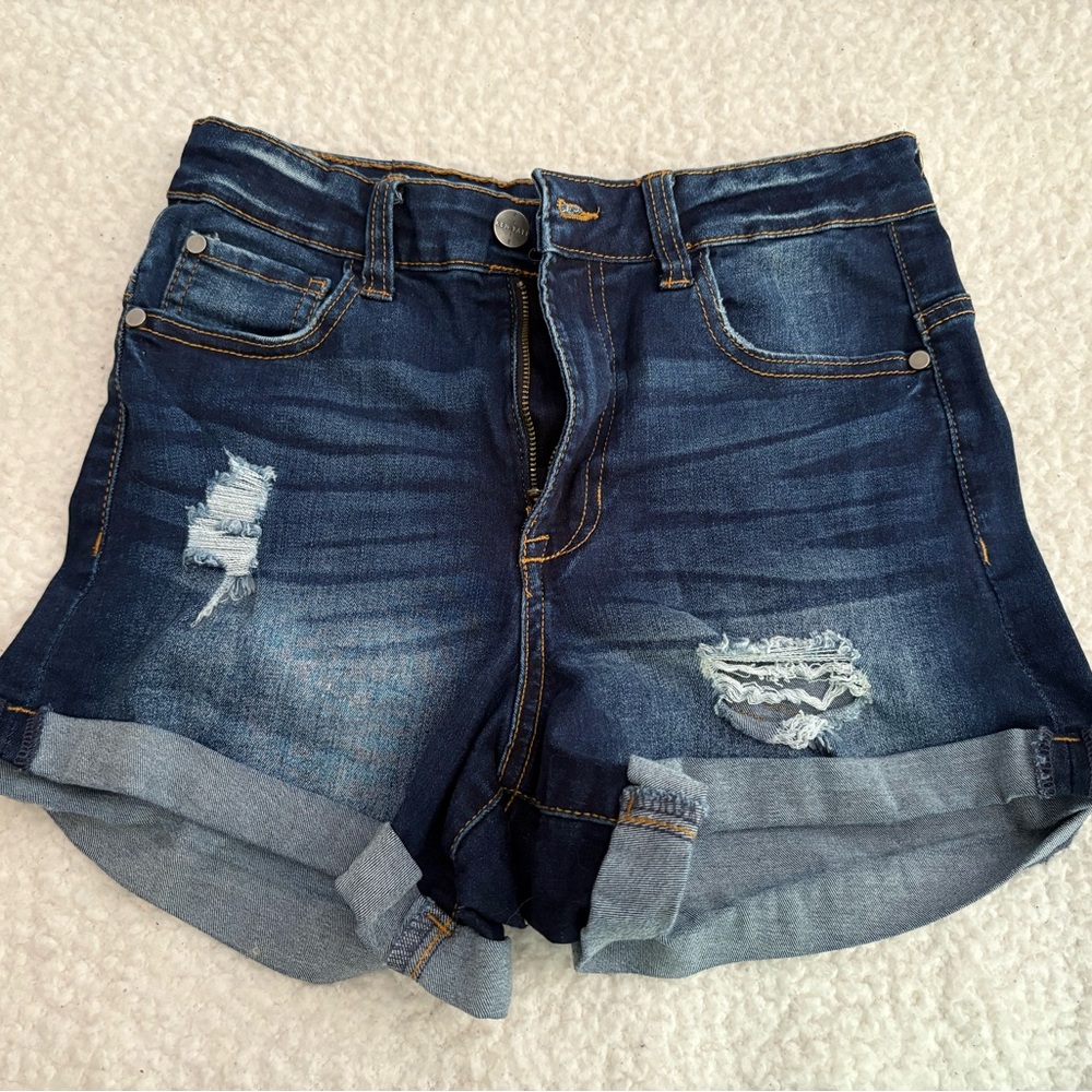 Kendall & Kylie Dark Blue Jean Shorts |Distressed | 5 pocket